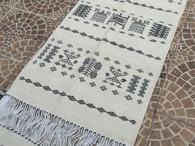 Beige-Grey Wool Bedside Carpets