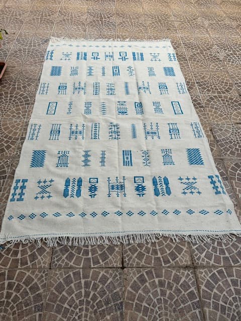 Beige-Turquoise Wool Carpet