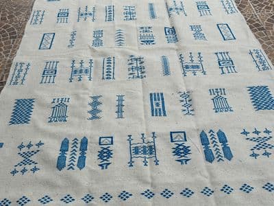 Beige-Turquoise Wool Carpet